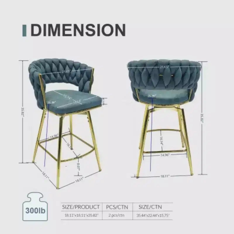 Respaldo y reposapiés incluidos, juego de 2 taburetes de bar giratorios tejidos de lino, sillas de cocina no ajustables