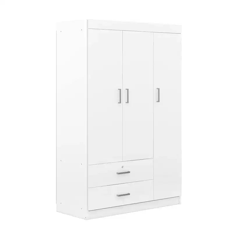 Armario de 3 puertas Whisen Wood con barra para colgar, 2 cajones y estantes de almacenamiento