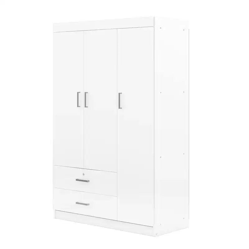 Armario de 3 puertas Whisen Wood con barra para colgar, 2 cajones y estantes de almacenamiento