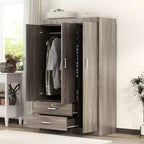 Armario de 3 puertas Whisen Wood con barra para colgar, 2 cajones y estantes de almacenamiento