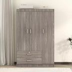 Armario de 3 puertas Whisen Wood con barra para colgar, 2 cajones y estantes de almacenamiento