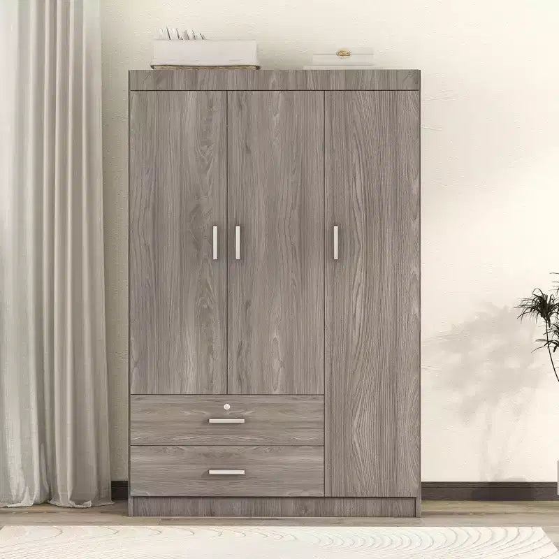 Armario de 3 puertas Whisen Wood con barra para colgar, 2 cajones y estantes de almacenamiento