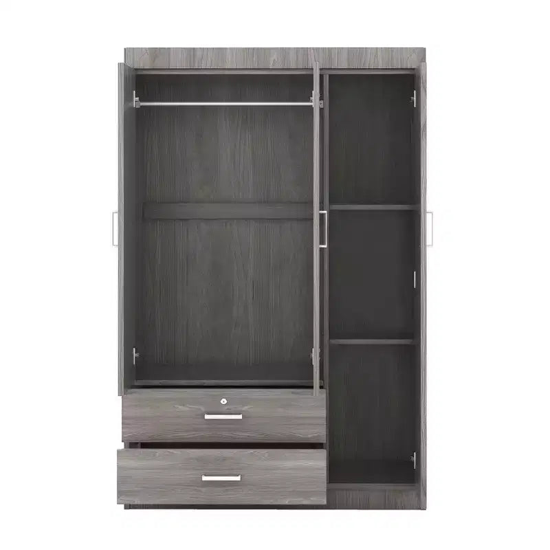 Armario de 3 puertas Whisen Wood con barra para colgar, 2 cajones y estantes de almacenamiento
