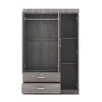 Armario de 3 puertas Whisen Wood con barra para colgar, 2 cajones y estantes de almacenamiento