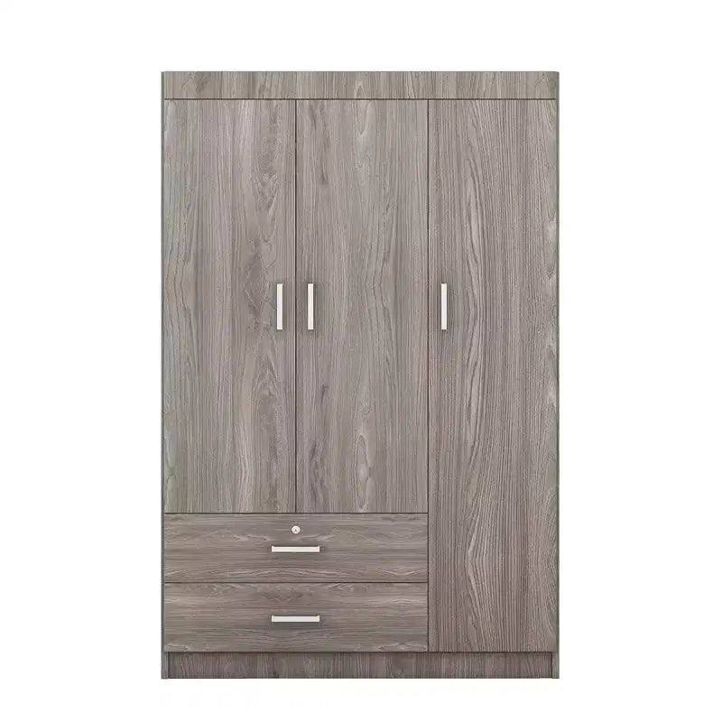 Armario de 3 puertas Whisen Wood con barra para colgar, 2 cajones y estantes de almacenamiento