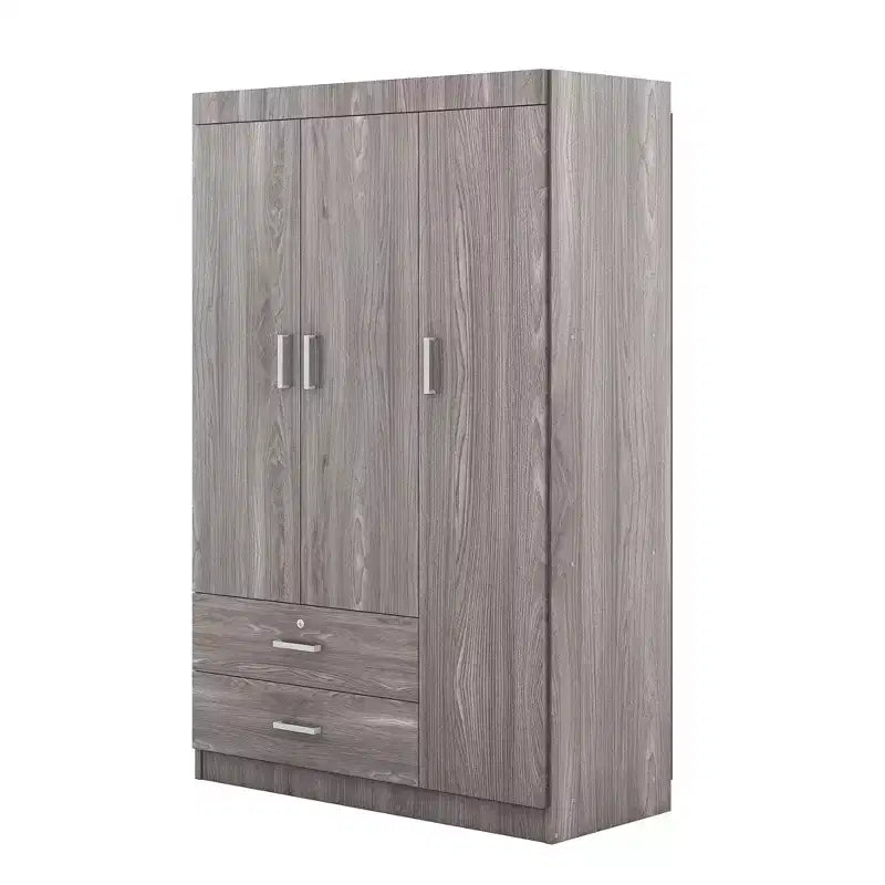 Armario de 3 puertas Whisen Wood con barra para colgar, 2 cajones y estantes de almacenamiento
