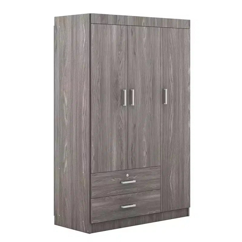 Armario de 3 puertas Whisen Wood con barra para colgar, 2 cajones y estantes de almacenamiento