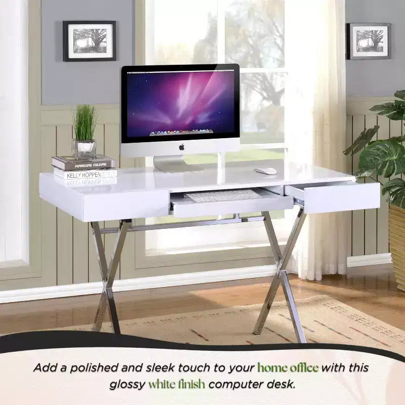 Mesa de escritorio para oficina en casa Logan de la marca Kings con cajones, bandeja para teclado y base en X. Escritorio de computadora, escritorio de estudio, escritorio de oficina.