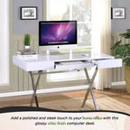 Mesa de escritorio para oficina en casa Logan de la marca Kings con cajones, bandeja para teclado y base en X. Escritorio de computadora, escritorio de estudio, escritorio de oficina.