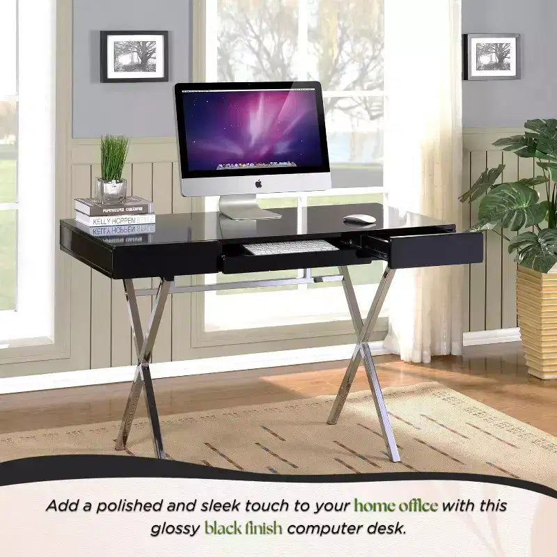 Mesa de escritorio para oficina en casa Logan de la marca Kings con cajones, bandeja para teclado y base en X. Escritorio de computadora, escritorio de estudio, escritorio de oficina.