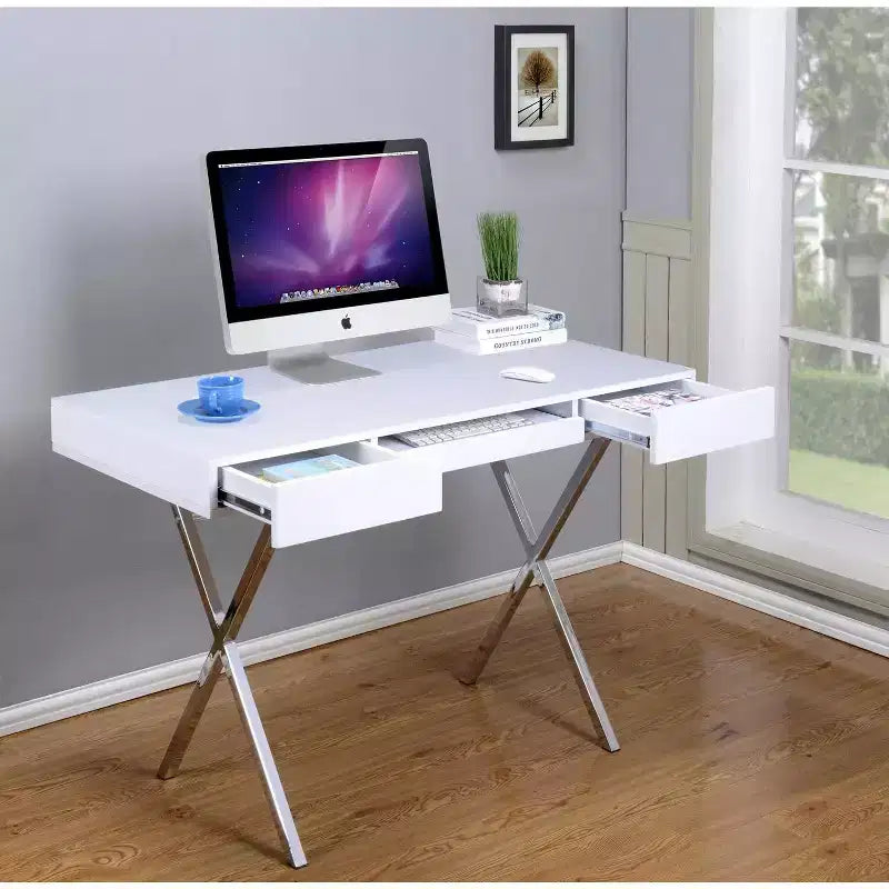 Mesa de escritorio para oficina en casa Logan de la marca Kings con cajones, bandeja para teclado y base en X. Escritorio de computadora, escritorio de estudio, escritorio de oficina.