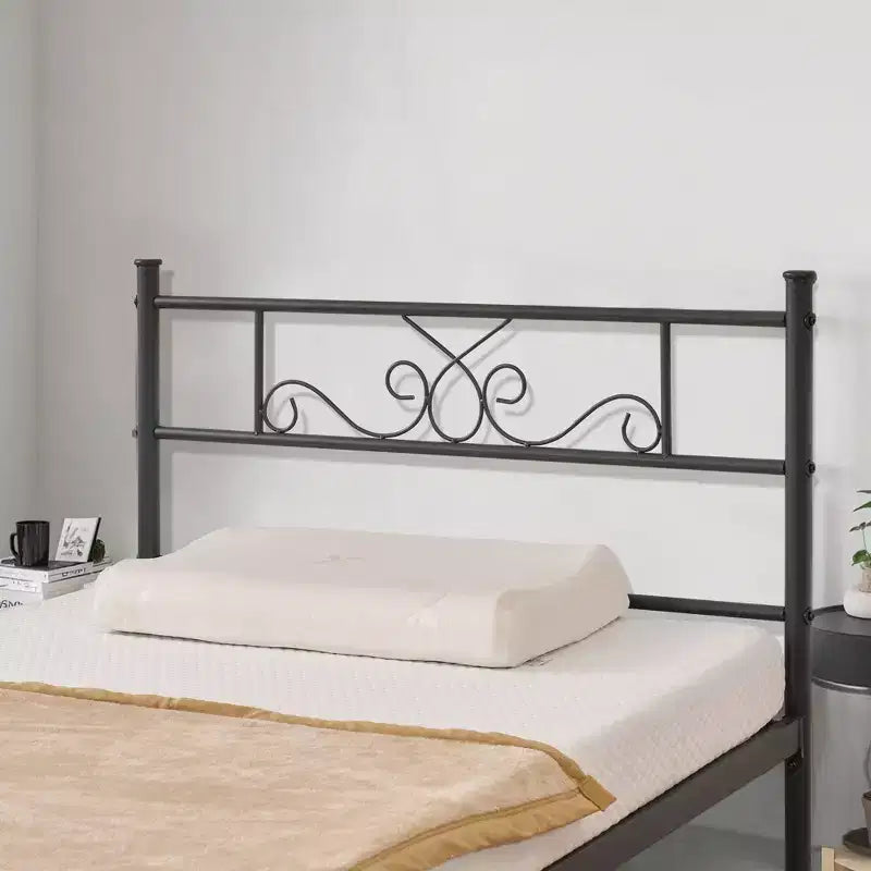 VECELO Base de Cama con Cabecero y Piecero de Metal, Tamaños Individual/Matrimonial/Queen/King, Plataforma, Negro