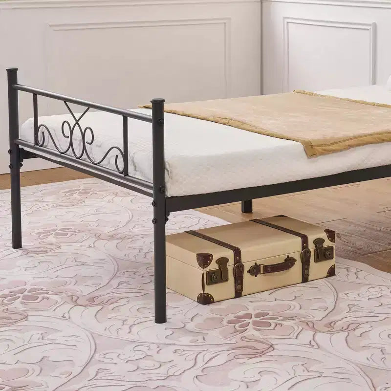 VECELO Base de Cama con Cabecero y Piecero de Metal, Tamaños Individual/Matrimonial/Queen/King, Plataforma, Negro