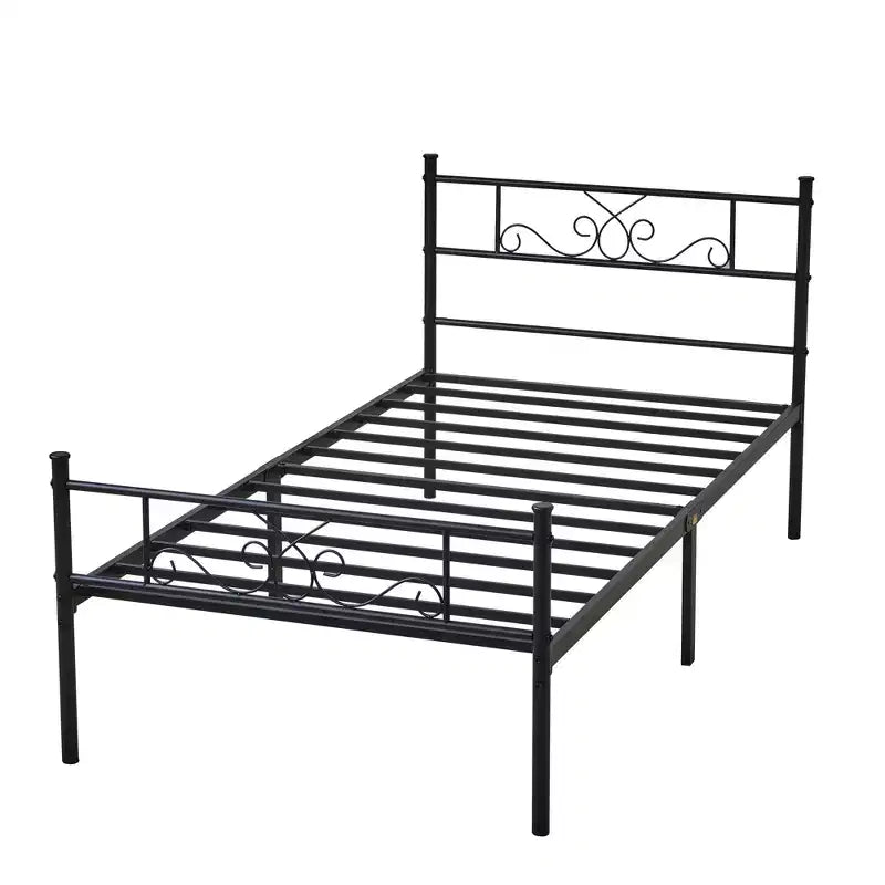 VECELO Base de Cama con Cabecero y Piecero de Metal, Tamaños Individual/Matrimonial/Queen/King, Plataforma, Negro