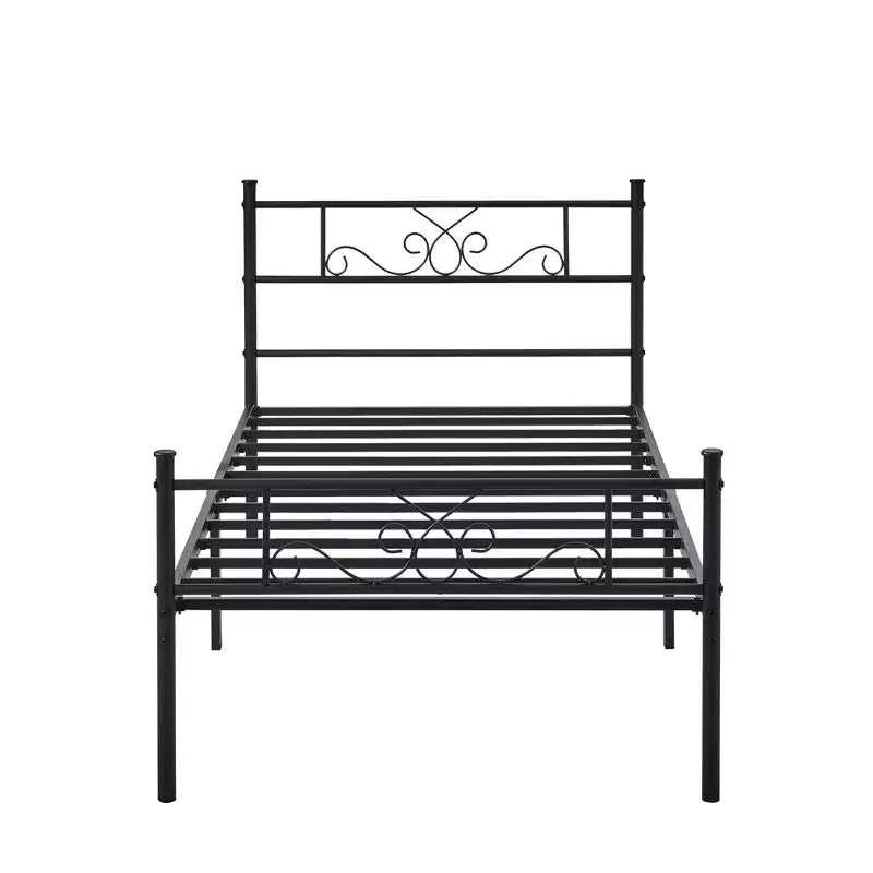 VECELO Base de Cama con Cabecero y Piecero de Metal, Tamaños Individual/Matrimonial/Queen/King, Plataforma, Negro