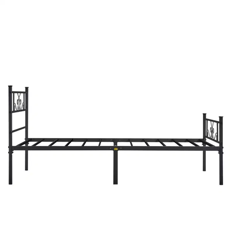 VECELO Base de Cama con Cabecero y Piecero de Metal, Tamaños Individual/Matrimonial/Queen/King, Plataforma, Negro