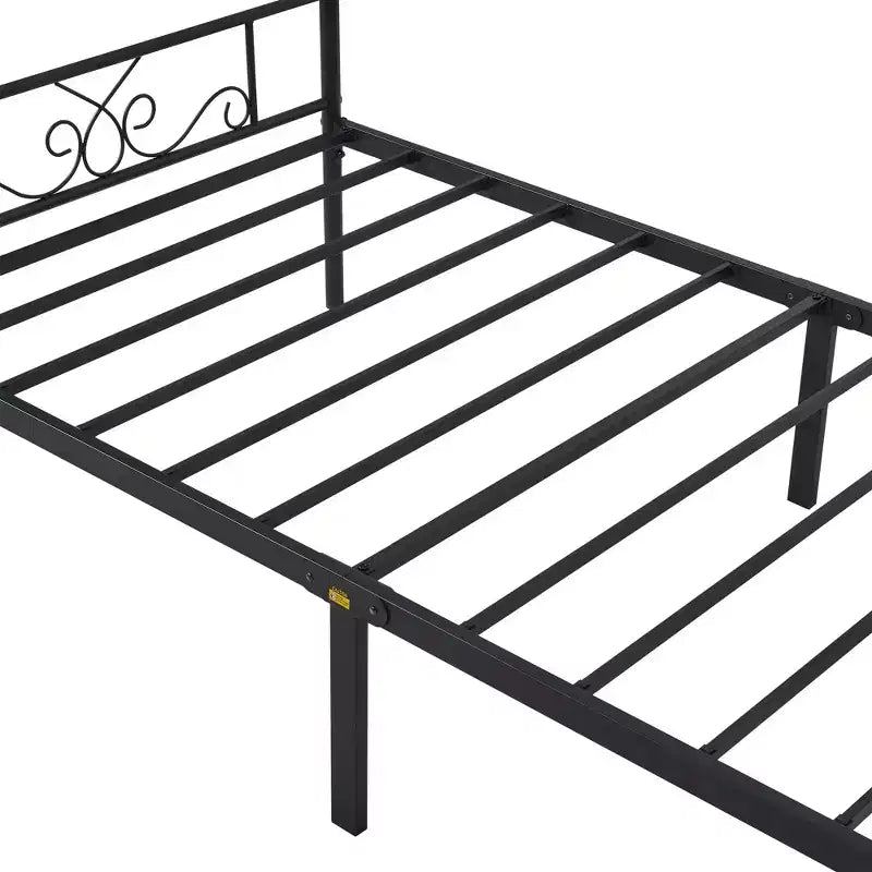 VECELO Base de Cama con Cabecero y Piecero de Metal, Tamaños Individual/Matrimonial/Queen/King, Plataforma, Negro