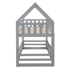 Litera Whisen Wood con diseño de casa, valla con puerta y escalera, de dos camas individuales