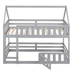 Litera Whisen Wood con diseño de casa, valla con puerta y escalera, de dos camas individuales
