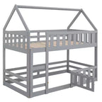 Litera Whisen Wood con diseño de casa, valla con puerta y escalera, de dos camas individuales