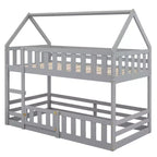 Litera Whisen Wood con diseño de casa, valla con puerta y escalera, de dos camas individuales