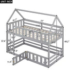 Litera Whisen Wood con diseño de casa, valla con puerta y escalera, de dos camas individuales