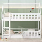 Litera Whisen Wood con diseño de casa, valla con puerta y escalera, de dos camas individuales