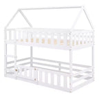 Litera Whisen Wood con diseño de casa, valla con puerta y escalera, de dos camas individuales