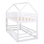 Litera Whisen Wood con diseño de casa, valla con puerta y escalera, de dos camas individuales