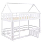 Litera Whisen Wood con diseño de casa, valla con puerta y escalera, de dos camas individuales
