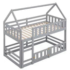 Litera Whisen Wood con diseño de casa, valla con puerta y escalera, de dos camas individuales