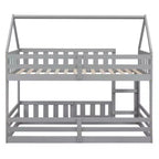 Litera Whisen Wood con diseño de casa, valla con puerta y escalera, de dos camas individuales
