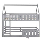 Litera Whisen Wood con diseño de casa, valla con puerta y escalera, de dos camas individuales