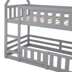 Litera Whisen Wood con diseño de casa, valla con puerta y escalera, de dos camas individuales