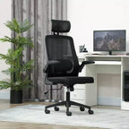 Silla de oficina ergonómica HOMCOM con reposabrazos abatibles, reposacabezas y soporte lumbar ajustables, silla de escritorio de malla para oficina en casa