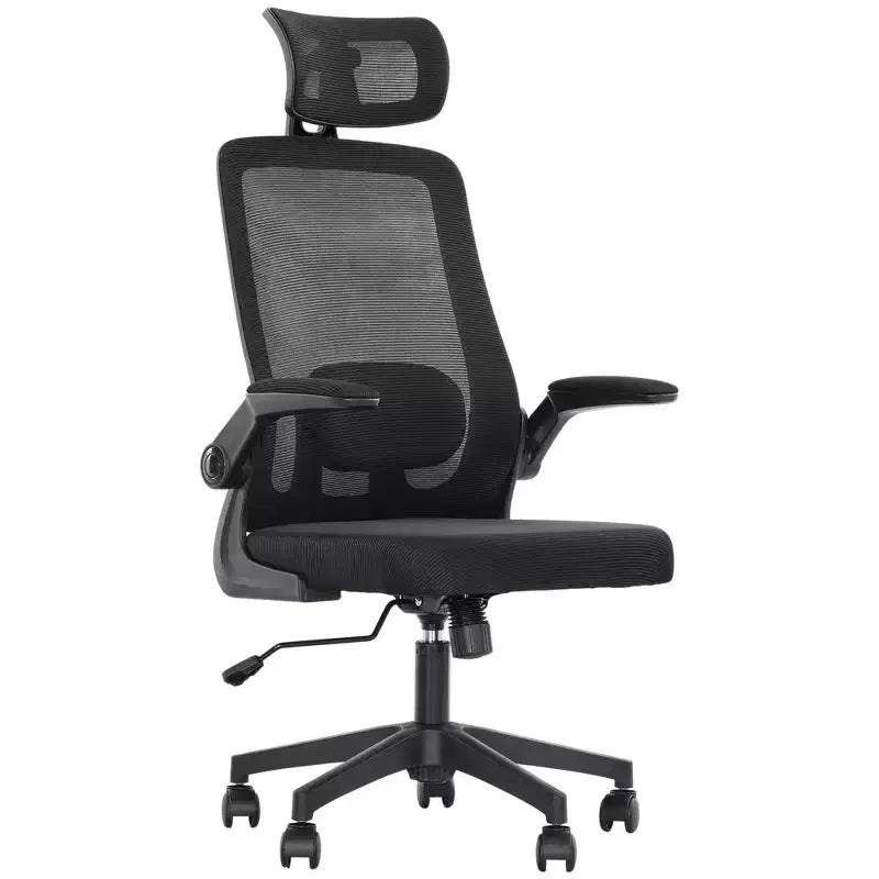 Silla de oficina ergonómica HOMCOM con reposabrazos abatibles, reposacabezas y soporte lumbar ajustables, silla de escritorio de malla para oficina en casa
