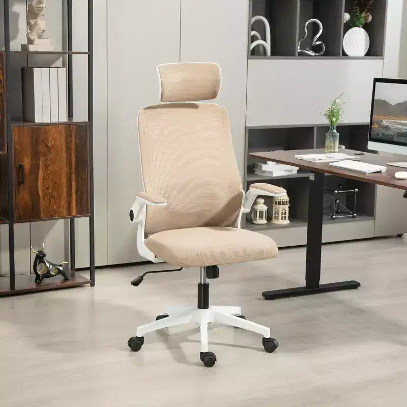 Silla de oficina ergonómica HOMCOM con reposabrazos abatibles, reposacabezas y soporte lumbar ajustables, silla de escritorio de malla para oficina en casa