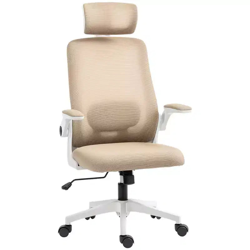 Silla de oficina ergonómica HOMCOM con reposabrazos abatibles, reposacabezas y soporte lumbar ajustables, silla de escritorio de malla para oficina en casa