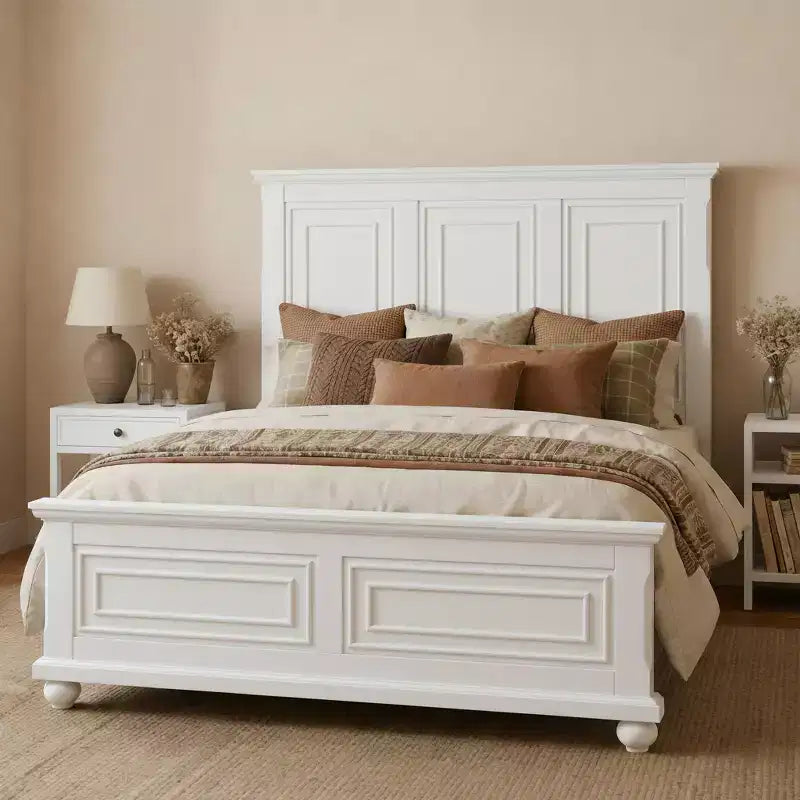 Cama Plataforma Queen/King con Cabecero Alto, Estructura de Cama de Madera de Pino Vintage, Estilo Tradicional - ModernLuxe