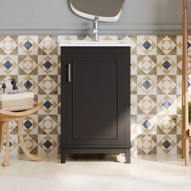 Tocador de baño pequeño y moderno de 20 pulgadas con lavabo de cerámica, amplio espacio de almacenamiento