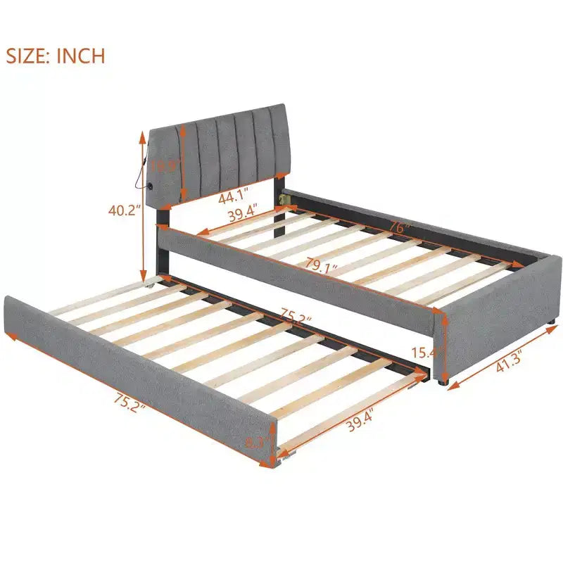 Cama de plataforma tapizada con nido doble - Diseño que ahorra espacio