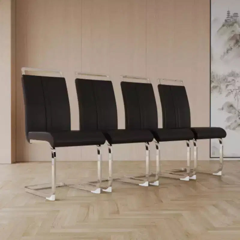 Juego de 4 sillas de comedor modernas de piel sintética de respaldo alto con patas de metal