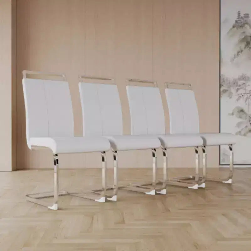 Juego de 4 sillas de comedor modernas de piel sintética de respaldo alto con patas de metal