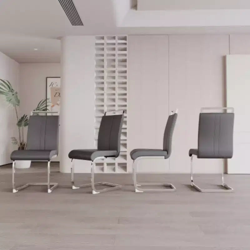 Juego de 4 sillas de comedor modernas de piel sintética de respaldo alto con patas de metal