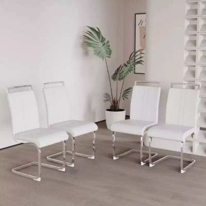 Juego de 4 sillas de comedor modernas de piel sintética de respaldo alto con patas de metal