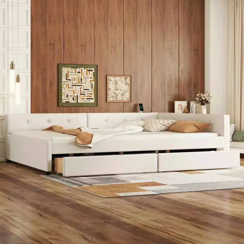 Whisen Elegant Design Cama Plataforma Tapizada Queen Size con Puertos USB