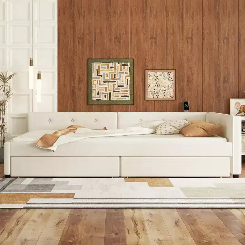 Whisen Elegant Design Cama Plataforma Tapizada Queen Size con Puertos USB
