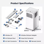 Simzlife Smart Portable Air Conditioner 14000 BTU, 3-in-1 AC for 400 Sq.Ft, APP Control, Self-Evaporative System, White