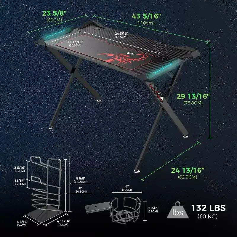 Escritorio para juegos de 43x23 con patas en forma de X