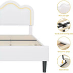 Base de cama tapizada inteligente Twin LED con cabecero ajustable Hills, plataforma de cuero sintético para niños, beige